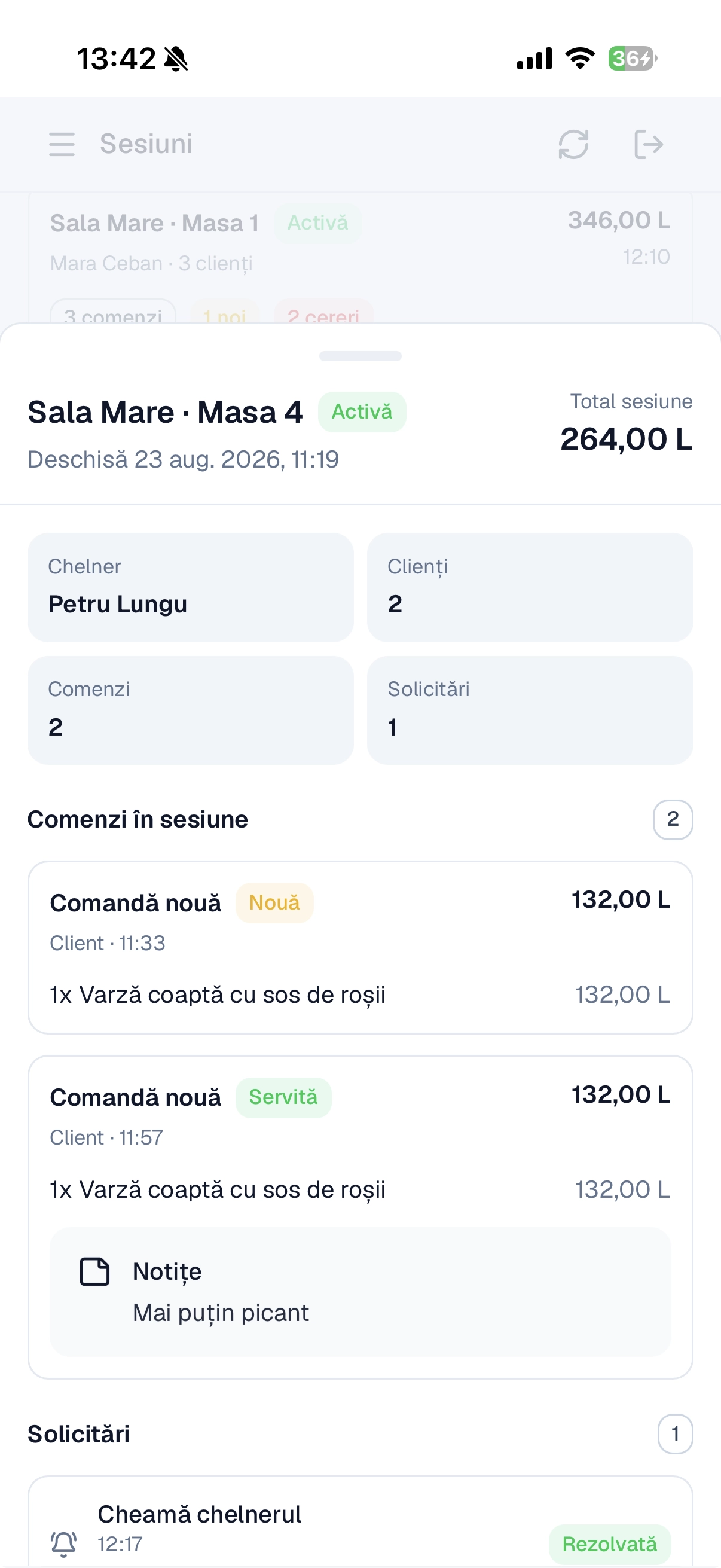 Captură pentru interfața mobilă RQM a echipei