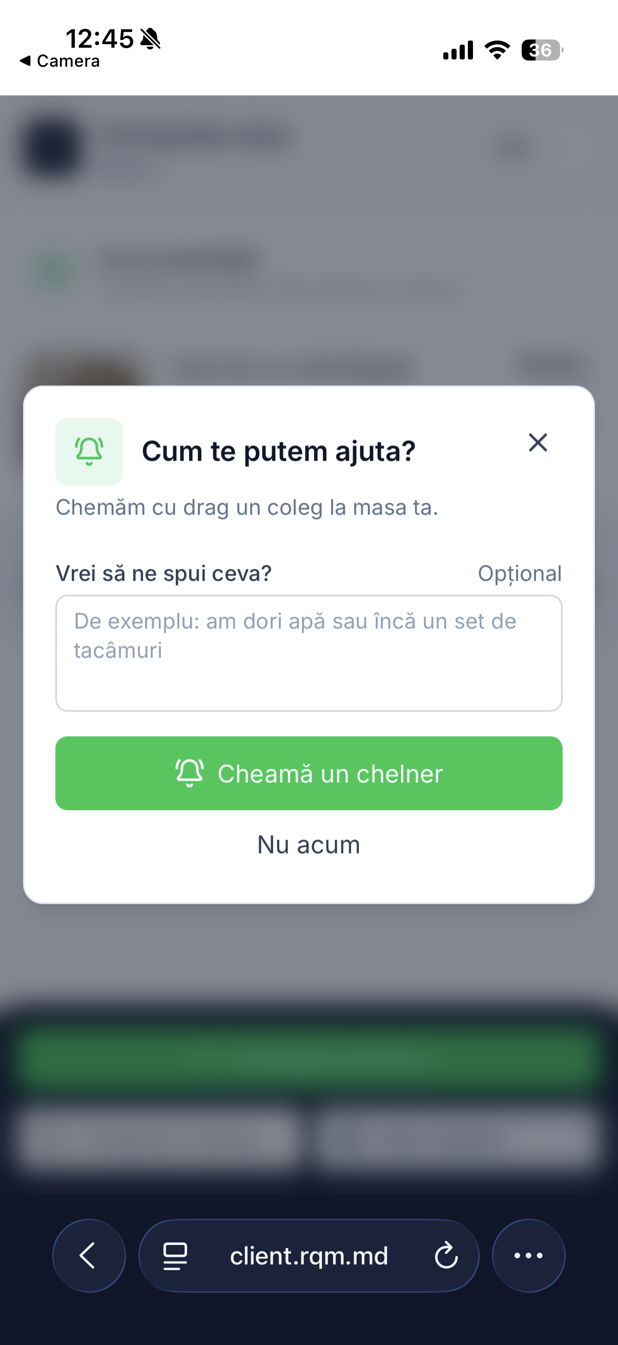 Solicitarea unui ospătar în RQM